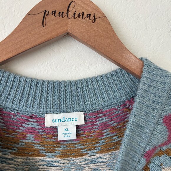 Sundance Sweater Womens XL Blue Fair Isle Nordic Button Pullover Cozy Boho Top - Picture 8 of 8